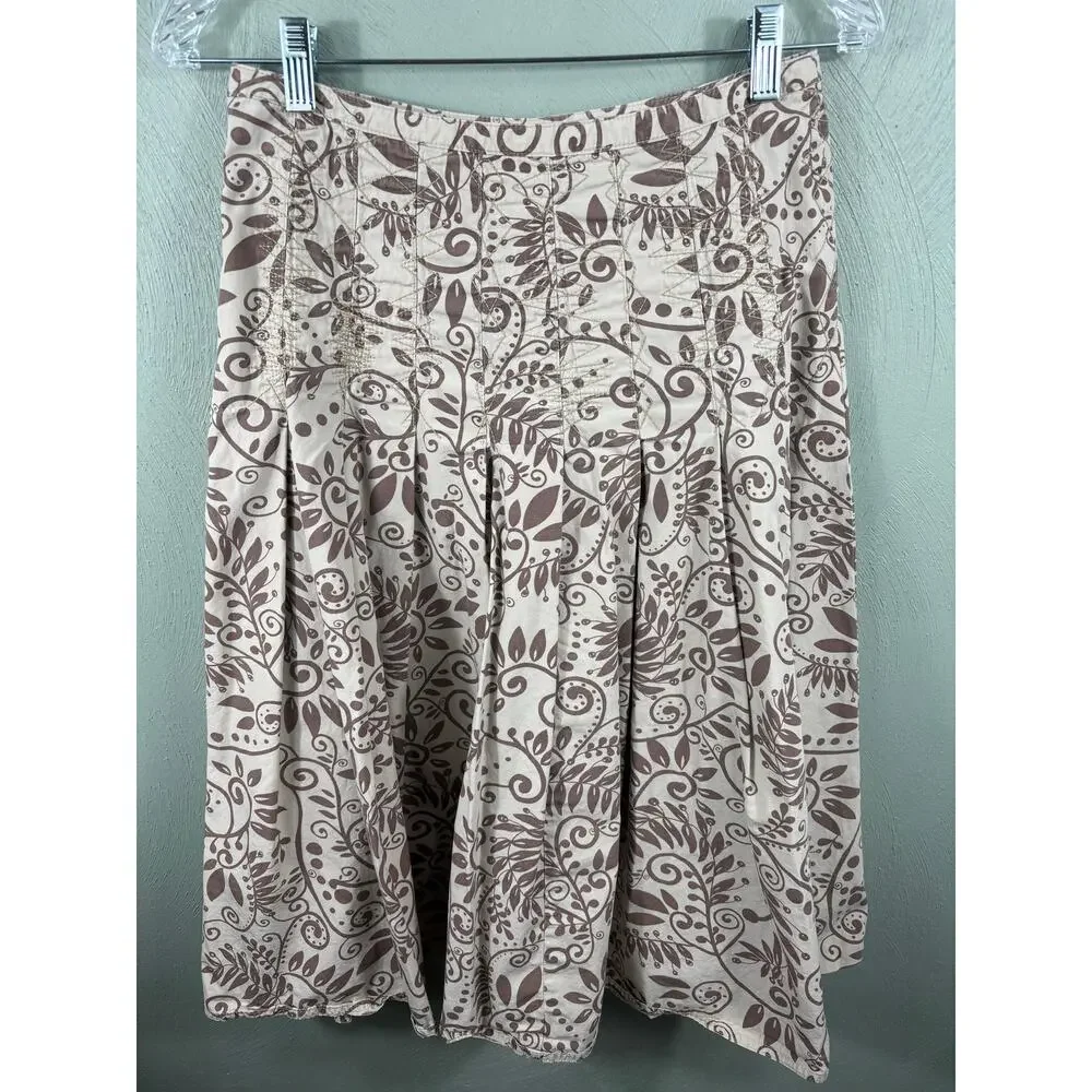 J. Jill Long Maxi Skirt Women's Size 4 Sand and Brown Floral Side Zip Pleated‎